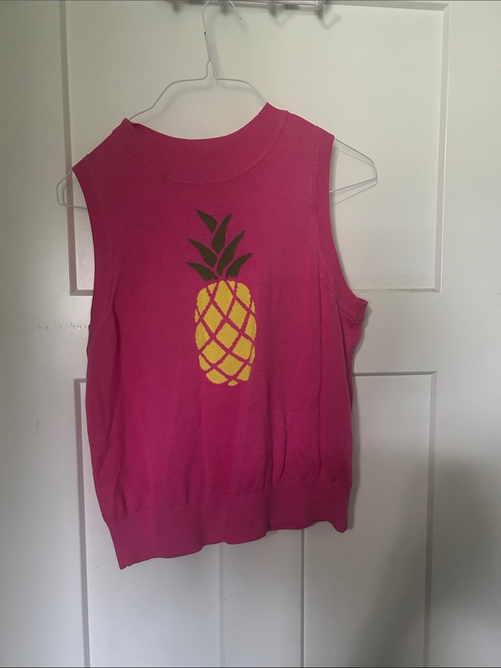 Bright Pink Sleeveless Knit Tank with Pineapple Motif